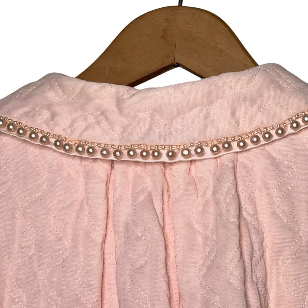 Vintage Hedy Weitz 50s Baby Pink Quilted Button Down Pearl Collar Robe